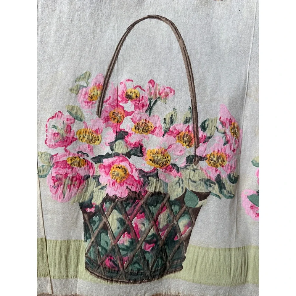 Vintage 50s Chinoiserie Paper Hand Painted Floral Basket Butterfly Wall Decor